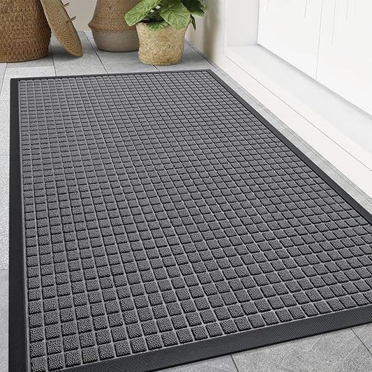 Smiry Front Door Mat Outside Entrance, Heavy Duty Natural Rubber Doormat