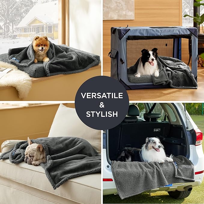 Bedsure Self Warming Blanket for Large Dogs - Waterproof, Washable, Sherpa Fleece Puppy Blanket, Soft Plush Reversible Throw Furniture Protector, 40"X50", Grey