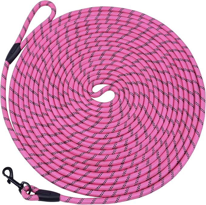 Long Dog Leash for Training 30Ft-Reflective Nylon Rope with Swivel Hook-Recall Agility Lead for Large Small Medium Dogs Outside Walking Hiking-Pink