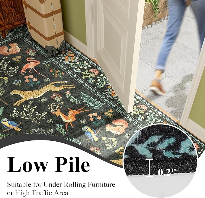 DUKINO 6ft Round Rug for Bedroom, Animal Print Washable Circle Rug