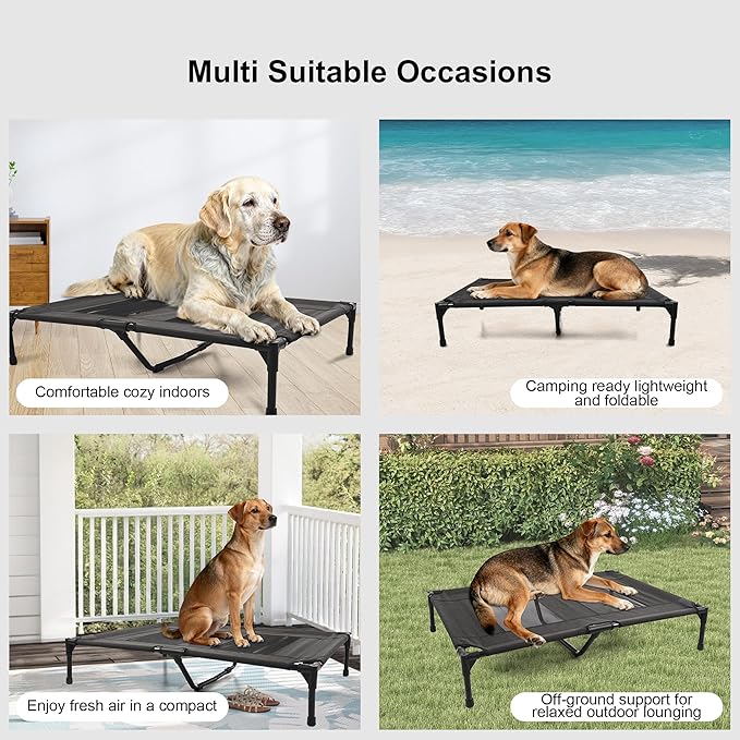 Raised Dog Bed Cooling Cot for Indoor Outdoor Use Portable Waterproof Mesh Pet Bed Washable for Large Medium Small Dogs, Black
