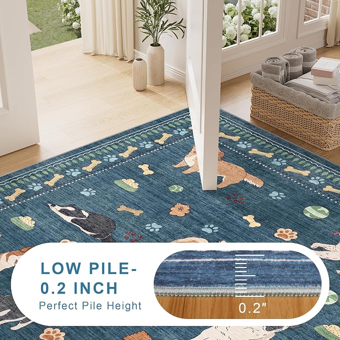 DUKINO 2x4 Runner Rug for Entryway, Animal Dog Print Washable Kitchen Rug