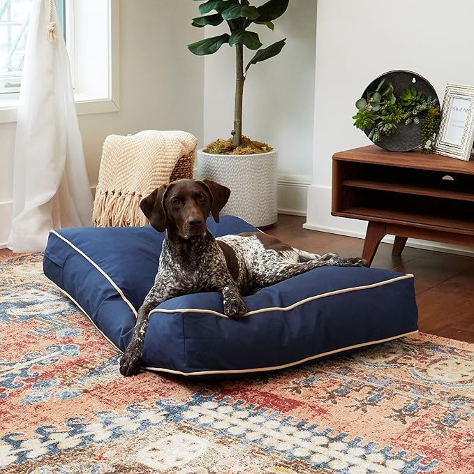 Charlie Rectangle Indoor/Outdoor Pillow Style Dog Bed, Navy, Medium (30" x 42")