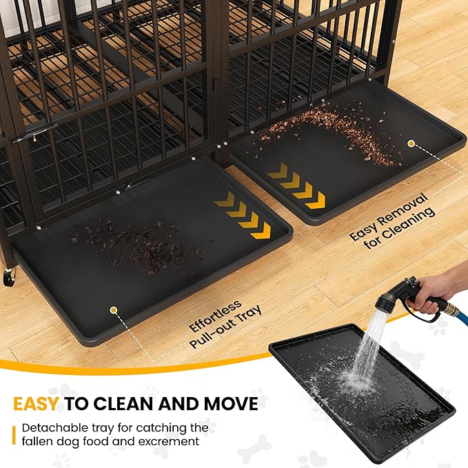 54 Inch Heavy Duty Dog Crate Indestructible XL Steel Escape Proof, Indoor High Anxiety Cage Kennel with Wheels, Removable Tray, Extra Large Kennel XL XXL