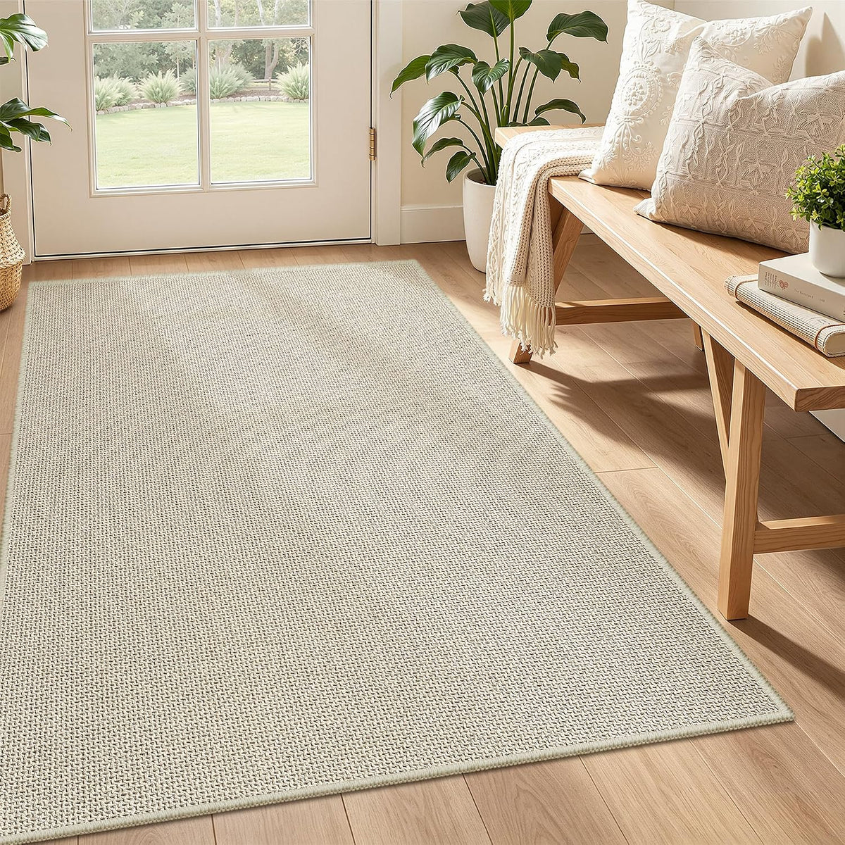 Soalmost 3x5 Washable Rug, Beige Non Slip Area Rugs for Entryway