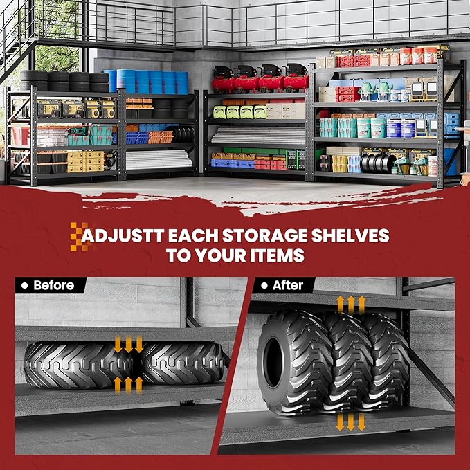 48" Wide Storage Shelves, 2000LBS Garage Shelving Heavy Duty, Standing Shelf Units, 4 Tier Metal Adjustable Storage Shelving Rack for Shop Warehouse Basement, 48'' W x 24''D x 70'' H