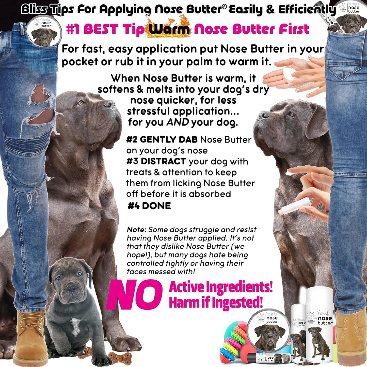 The Blissful Dog Cane Corso Nose Butter, Versatile Dog Nose Balm for Dry Nose, Handcrafted Nose Moisturizer, Easy-to-Apply Dog Essentials, Unscented, 2 oz.