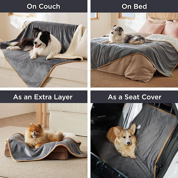 Bedsure Waterproof Dog Blankets and Calming Dog Bed for Small Dogs