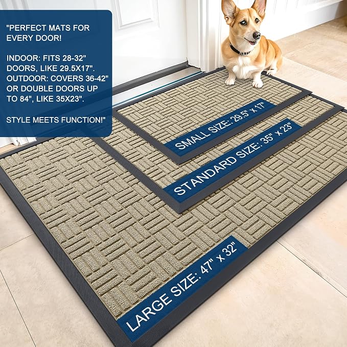 OLANLY Front Door Mat Outside Entrance 47x32, Heavy Duty Sturdy Natural Rubber