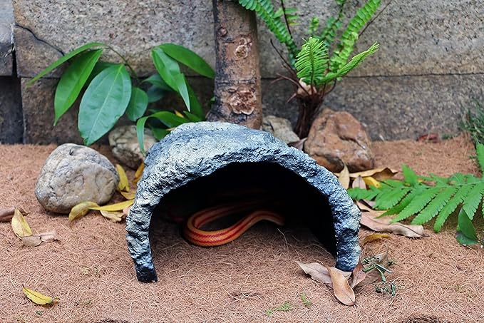 Reptile Rock Cave Habitat Hide – Premium Non-Toxic Decorative Resin for Aquariums & Terrariums. Ideal for Amphibians, Lizards, Snakes, Bearded Dragons, Geckos, Scorpions, Frogs, Spiders...Large Size