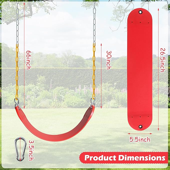 Sunnyglade 8PCS Swings Seats Heavy Duty with 66" Chain, Playground Swing Set Accessories Replacement with Snap Hooks, Support 250lb (8, Red)