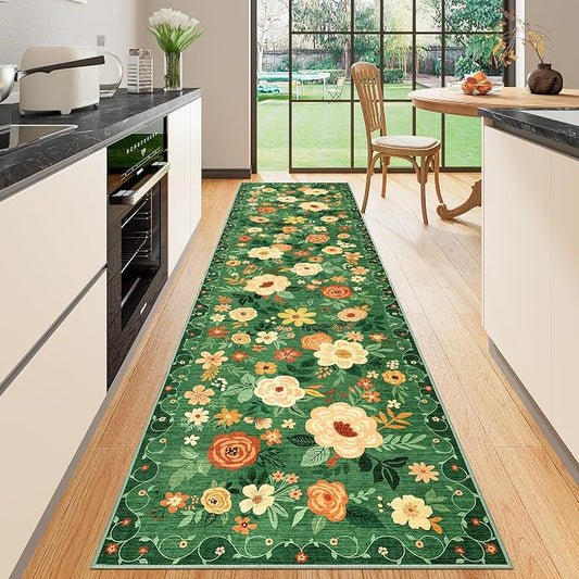 DUKINO Runner Rug for Hallway, 2.6x10 Washable Floral Long Kitchen Rug