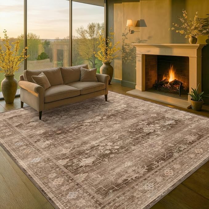 Hazo Haus Boho Taupe Brown Living Room Rug 8x10