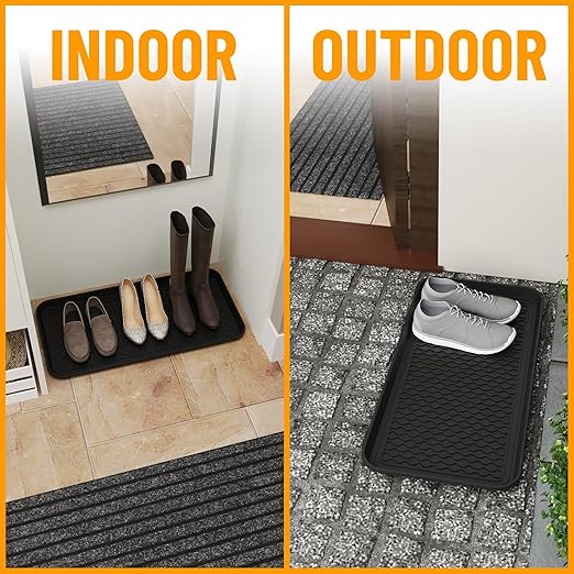 Ottomanson 15" x 30" Multi-Purpose Boot Tray – Waterproof Shoe & Pet Feeding Spill Tray, Litter Box & Pee Pad Holder, Painting & Planting Mat, 1.2" Raised Edge Floor Protection