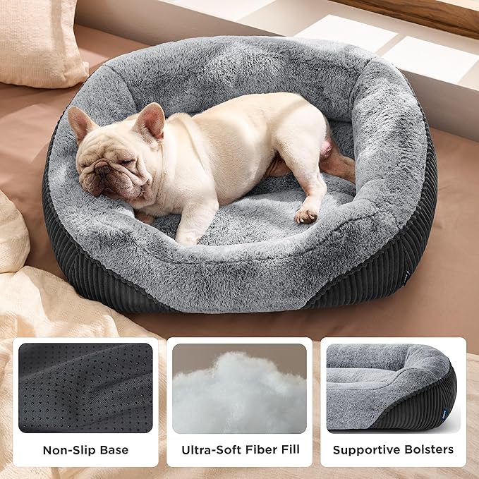 Bedsure Corduroy Fleece Dog Bed Medium Size Dog