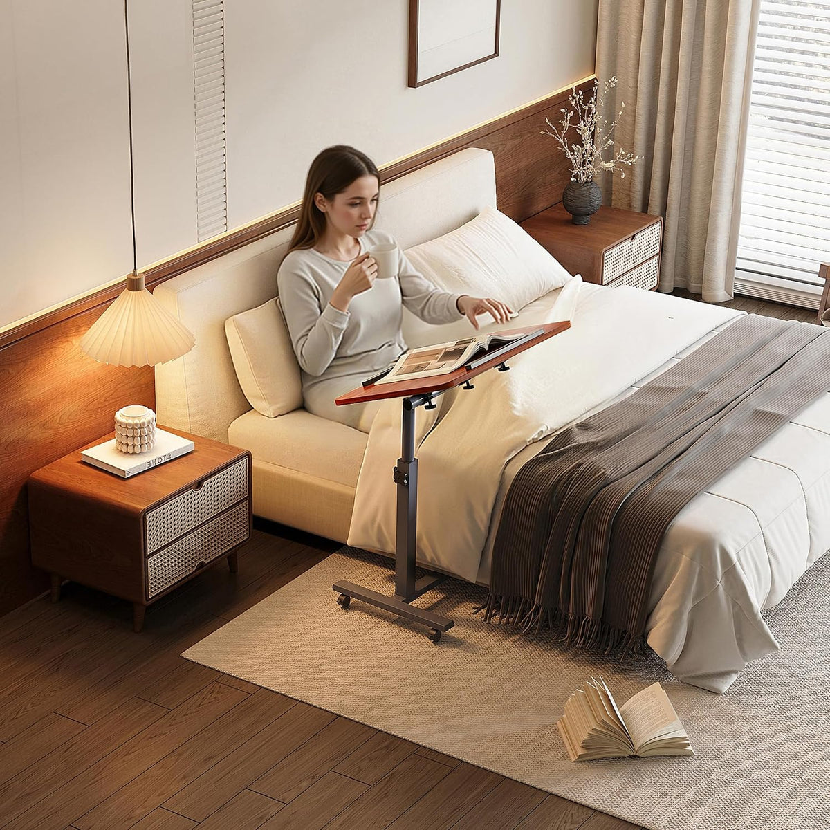 Laptop Table Mobile Adjustable Height Portable Desk Notebook Swivel PC Computer Rolling Desk with Wheels, Laptop Stand for Couch Bedside Hospital Bed Table