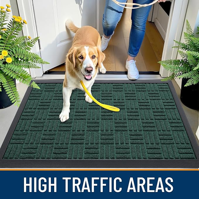 OLANLY Front Door Mat Outside Entrance 59x34, Heavy Duty Sturdy Natural Rubber