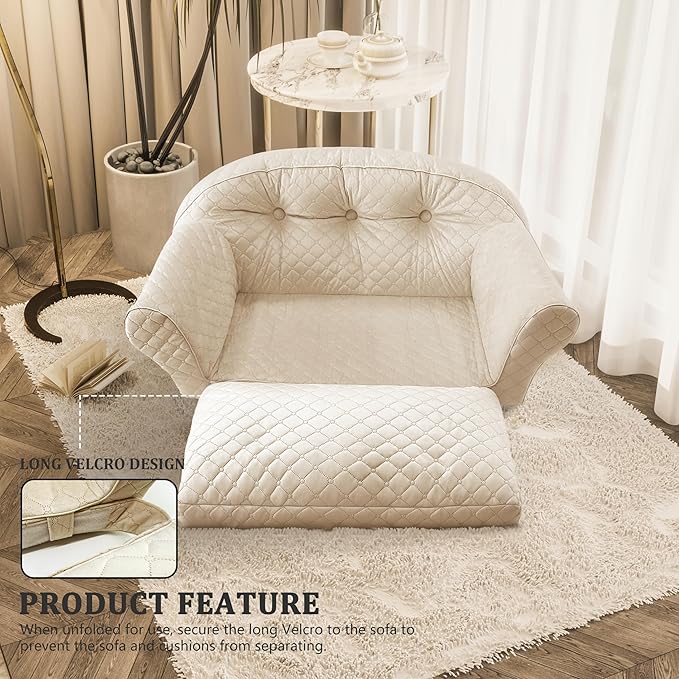 Convertiable Large Dog Couch Bed Thicken Dog Bed Orthopedic Foam Pet Sofa Bed for Large Medium Size Dogs with Removable Dog Mattress Made in Luxurious Velvet