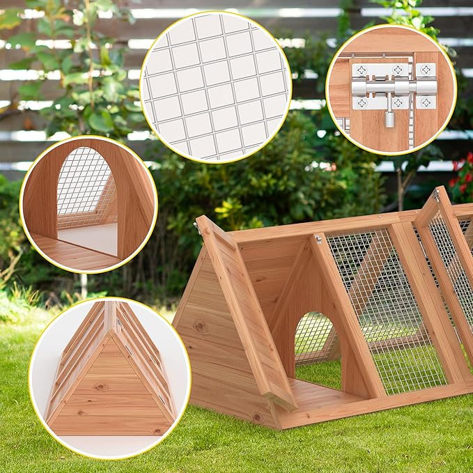 GOJOOASIS Chicken Coop for 2 Chickens Small Rabbit Hutch Quail Coop Wooden Bunny Cages Outdoor Chicken House w/Ventilating Wire (Wood)