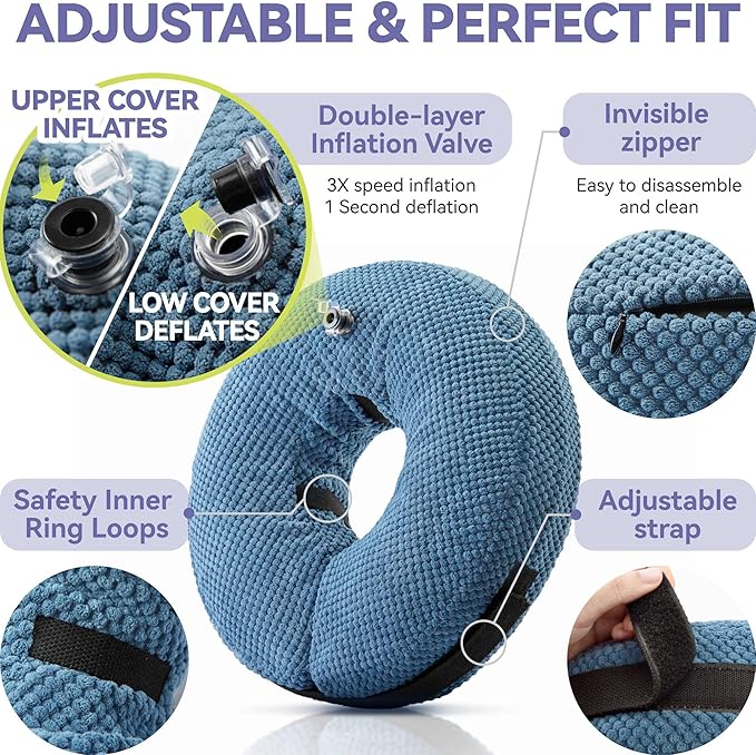 Inflatable Dog Cone Collar - Dog Neck Donut Cone Collar Alternative After Surgery - Soft Cone for Large Medium Small Dogs Cats - Alternative Recovery E Collar (Blue, S)