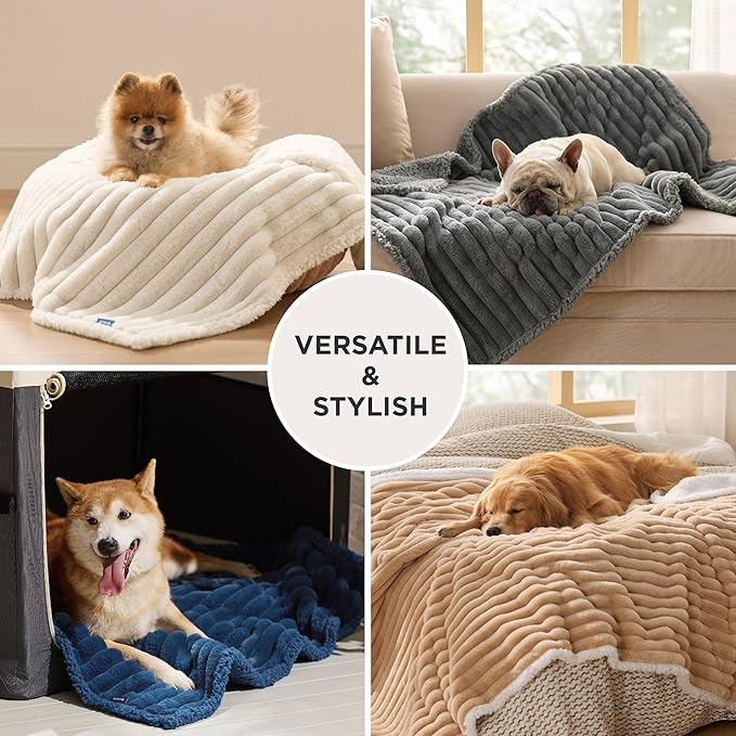 Bedsure Cute Dog Bed for Small Medium Dogs 25x21x7inches Waterproof Dog Blankets for Small Dogs 25"x35" Warm Grey