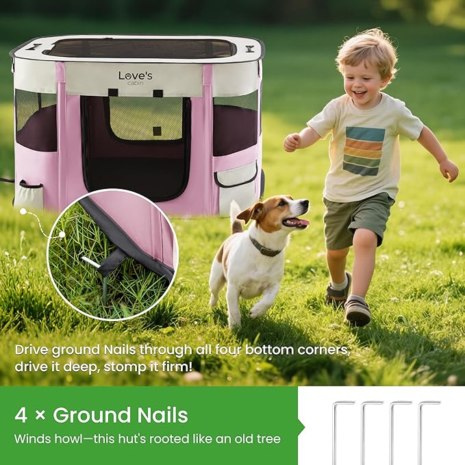 Love's cabin Pet Puppy Dog Playpen, Medium Dog Tent Crates Cage Indoor/Outdoor, Portable Exercise Playpen for Cat, Foldable Pop Up Dog Kennel Playpen with Carring Case (M, Light Pink)