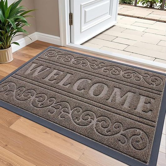 OLANLY Welcome Door Mat Indoor Outdoor Entrance, Heavy Duty Sturdy Front Door