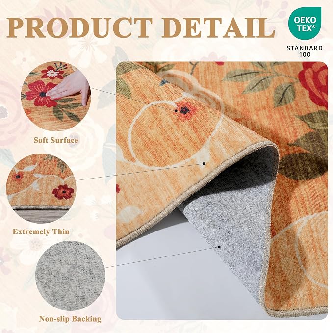 DUKINO 3x8 Runner Rug, Washable Rug