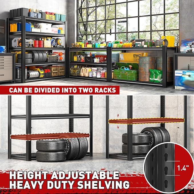 REIBII Garage Shelving 3000LBS, Heavy Duty Storage Shelves, Adjustable Industrial Metal Shelving Unit for Garage, Basement, Pantry, Warehouse,Commercial, 36" W x 16" D x 72" H, 2 Pack