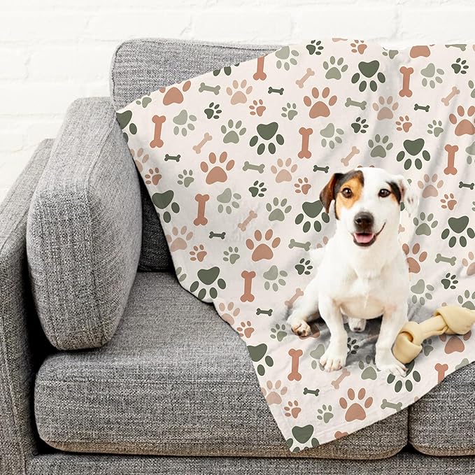 Cream Paw Print Plush Pet Lightweight Blanket - 30" x 40" - Cute for Dogs - Gifts and Puppy Essentials - Printed in America