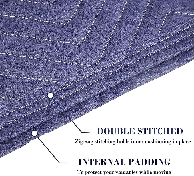 1 Pack Moving Blankets Heavy Duty 80"x72" Quilted Packing Blankets for Moving Furniture Padded Shipping Furniture Mover Blue