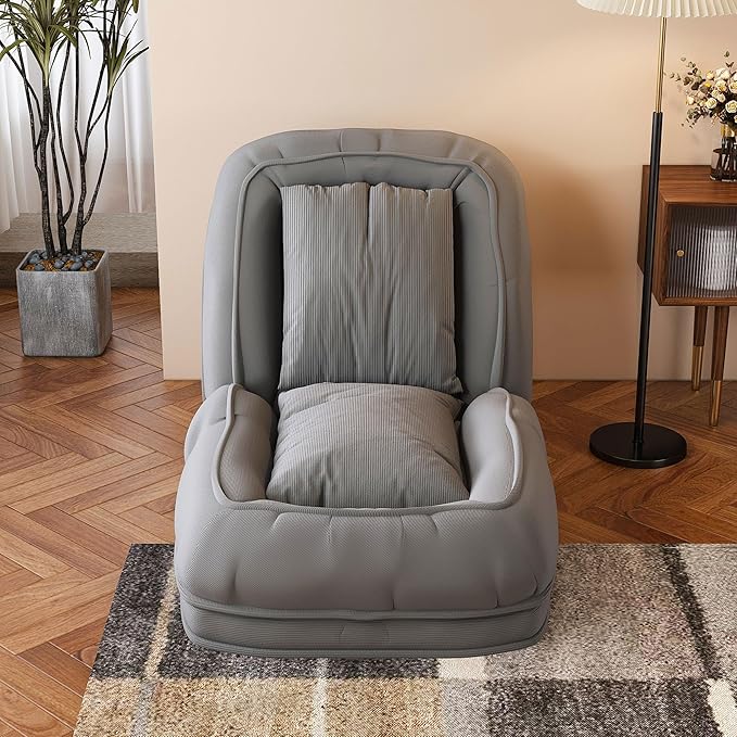 Oversized Human Dog Bed for Adult, Foldable Giant Human Pet Bed with 2 Soft Pillows, Large Sized Dog Sofa with 5 Adjustable Position for Humans, Metal Frame & Corduroy (Grey)