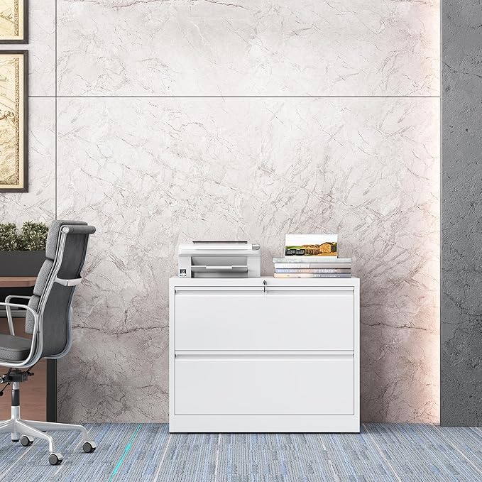 2 Drawer Lateral File Cabinet with Lock, File Cabinet, Metal Lateral Filing Cabinets for Home Office, File Storage Cabinet for Legal/Letter/A4 Documents, Assembly Required (White, 35'W)