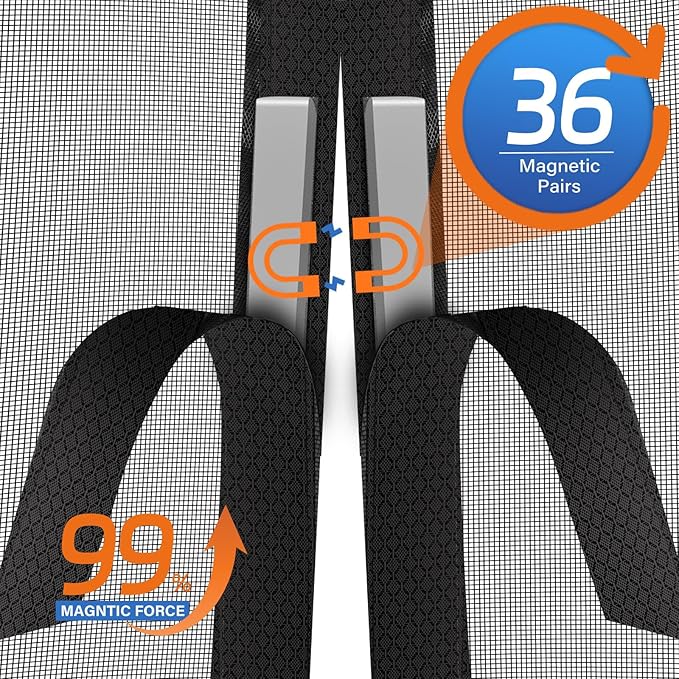 Magnetic Screen Door Left Right Side Opening Upgraded PET Mesh Greater Than Fiberglass and Polyester,Keep Bugs Out,Pet & Kid Friendly,Suitable for Sliding Doors,Patio French Doors-74" X 98"