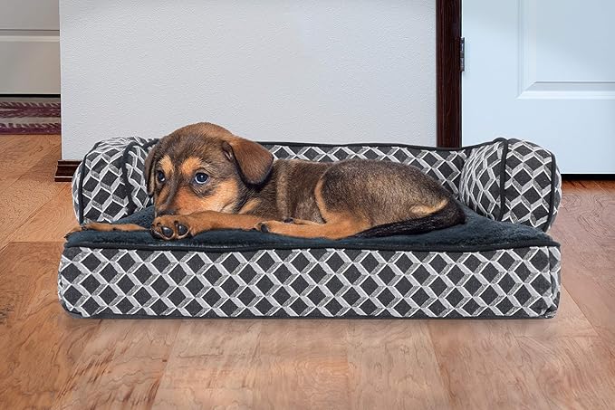 Furhaven Comfy Couch Plush & Décor Sofa-Style Fiberfill Pillow Dog Bed - Diamond Gray, Small