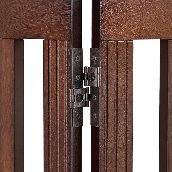 SPIRICH Wooden Freestanding Foldable Dog Gate, Pet Gate Indoor, Dog Gates for Doorways, Stairs, The House, Extra Wide Step Over Puppy Gate, 3 Panels, Brown
