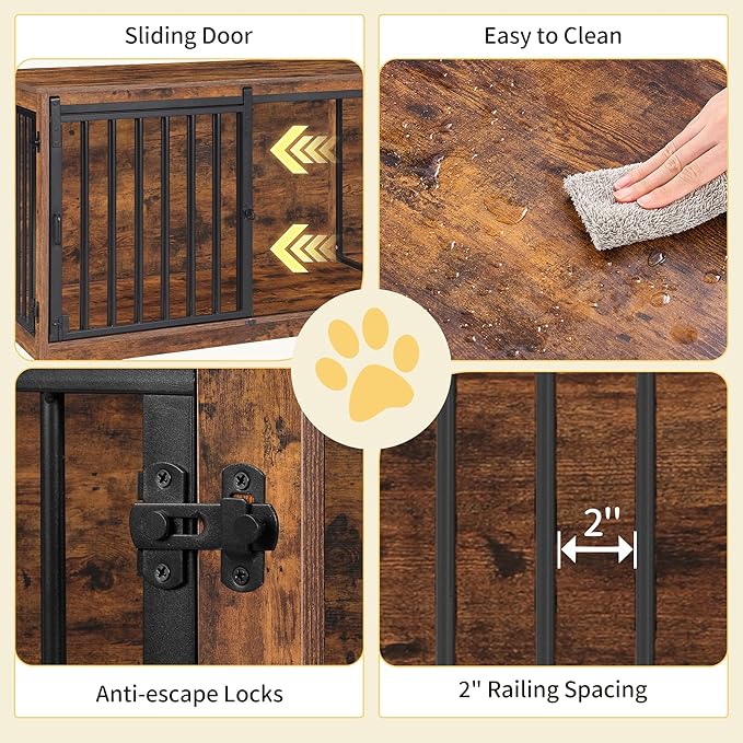 78" Dog Crate Furniture for 2 Dogs, Double Dog Cage with Divider, Wooden Heavy Duty Dogs Kennel, Pet Cage with Barn Door, TV Stand for Large Small Medium Dogs, Rustic Brown DFC83701BV1