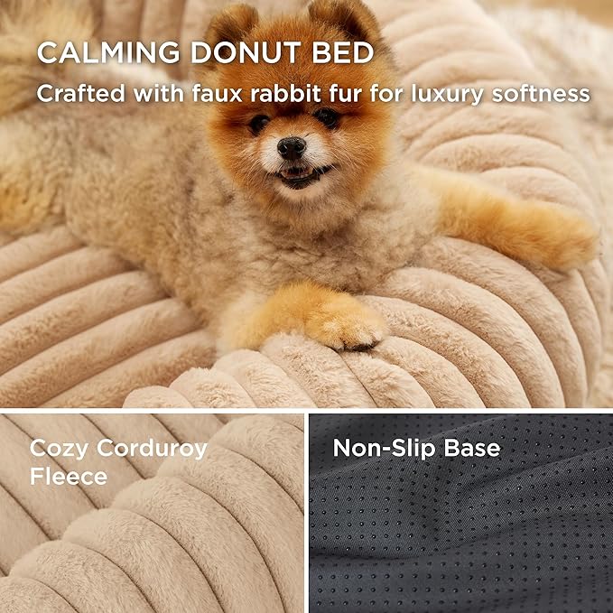 Bedsure Donut Medium Dog Bed 30x30x8 inches with Waterproof Dog Blankets for Medium Dogs 30"x40", Tuscan Beige