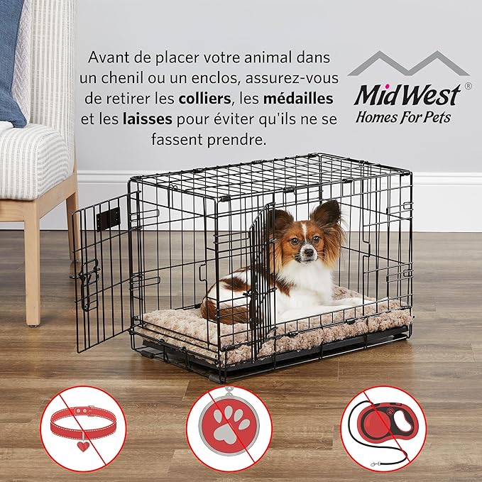 MidWest Homes for Pets Intermediate LifeStages Single Door 36-Inch Folding Dog Crate, Enhanced Security, Includes Leak-Proof Pan, Divider Panel, Handle, Rubber Feet