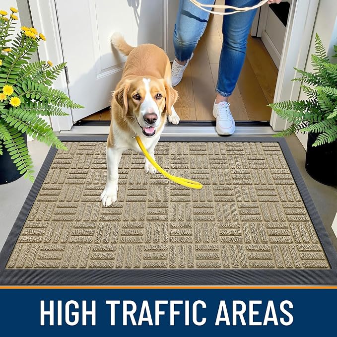 OLANLY Front Door Mat Outside Entrance 47x32, Heavy Duty Sturdy Natural Rubber