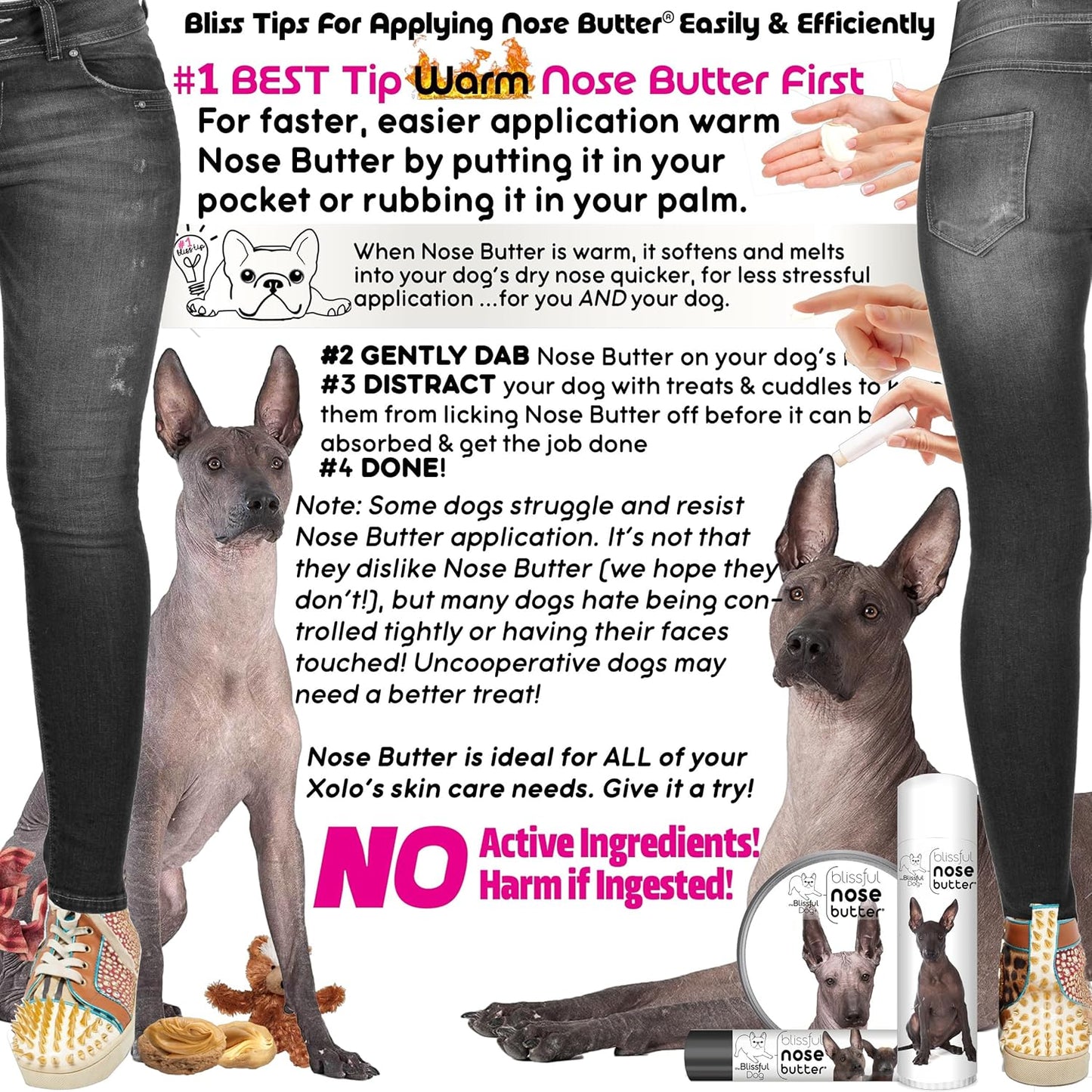 The Blissful Dog Xoloitzcuintli Nose Butter for Dry, Cracked Skin, Lick-Safe Dog Nose Balm with Moisturizing Shea Butter, Almond, Olive, and Essential Oils, Pet Supplies, Uncented, 0.50 oz.
