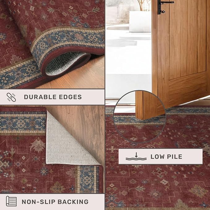 Hazo Haus Burgundy 2x4 Washable Entry Rug