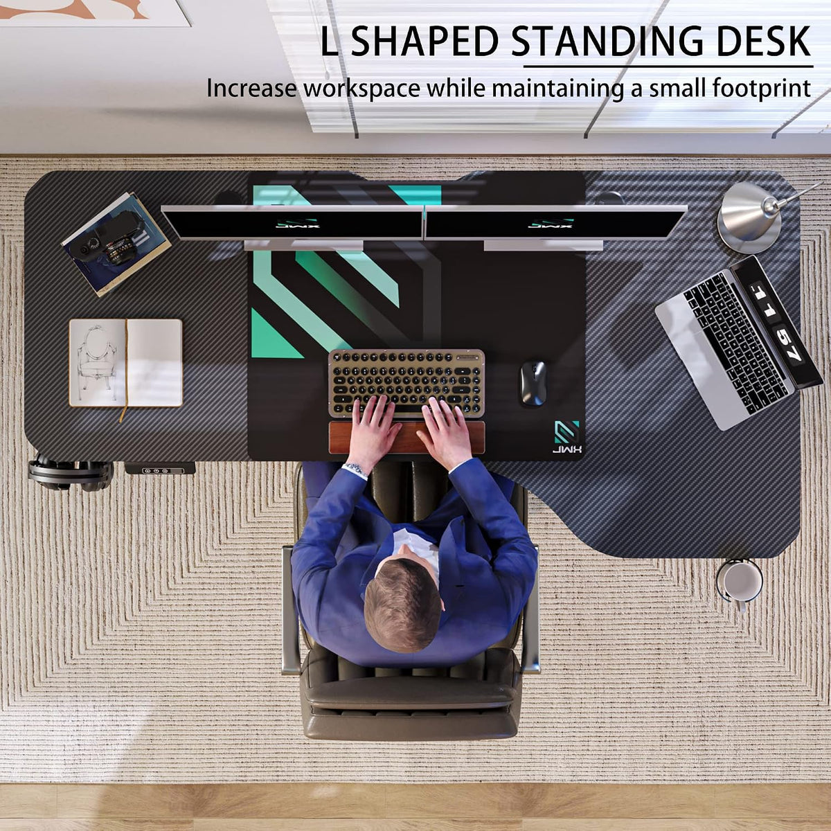 JWX 63-Inch Dual Motor L-Shaped Electric Standing Desk, Black