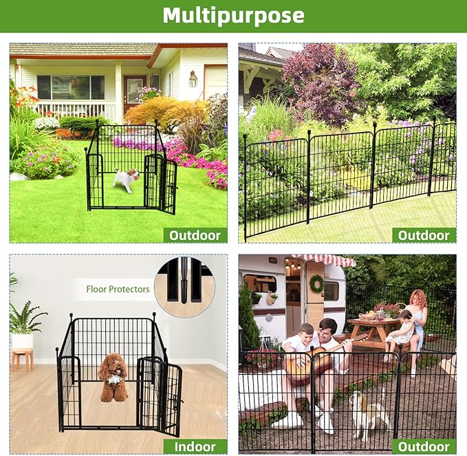 ADAVIN Dog Playpen Indoor 32 inch 4 Panels, Garden Fence with Low Threshold Door, Dog Fences for The Yard, Pet Puppy Playpen for Small and Medium Dogs, Outdoor Dog Fence Dog Pen, Total 8.9 Ft(L)