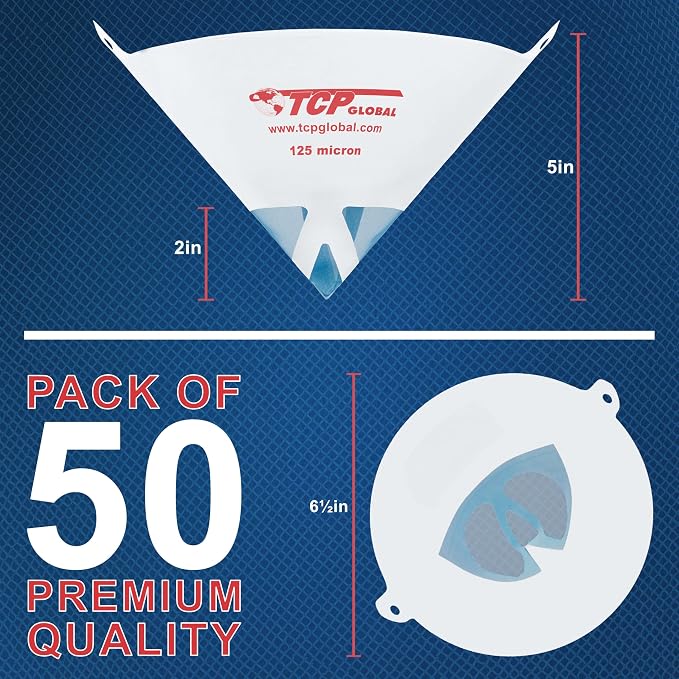 TCP Global - 125 Micron Filter Tips Ultra-Fine Paint Strainer - Pure Blue Nylon