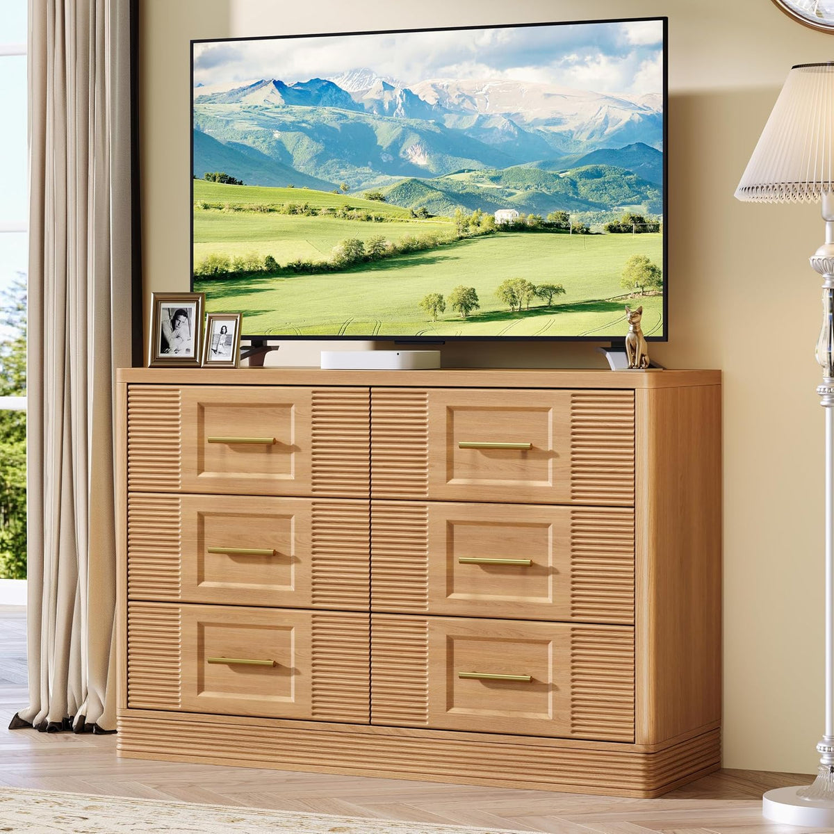 RECHHX 6 Drawer Dresser for Bedroom,Nature Oak Wooden Wide Chest of Drawers
