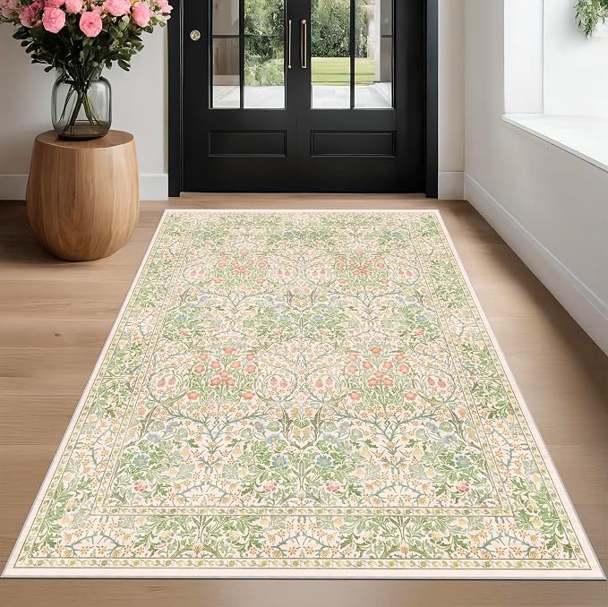 Beige Green 4x6 Washable Area Rug
