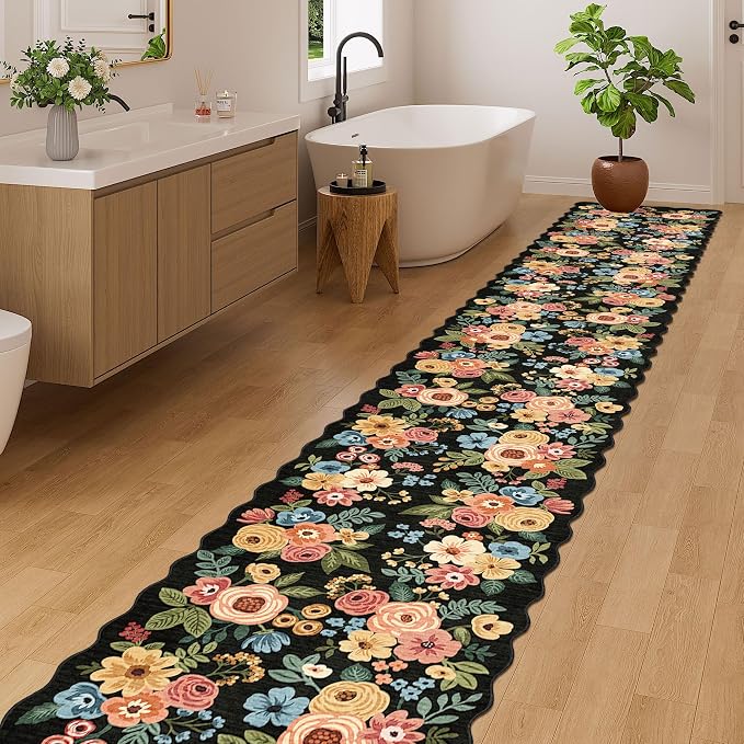 DUKINO 2x14 Hallway Runner Rug, Non Slip Floral Washable Runner Rug