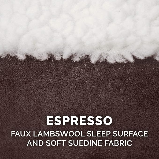 Furhaven Orthopedic Dog Bed for Medium/Small Dogs w/ Removable Washable Cover, For Dogs Up to 18 lbs - Sherpa & Suede Oval Lounger - Espresso, Medium