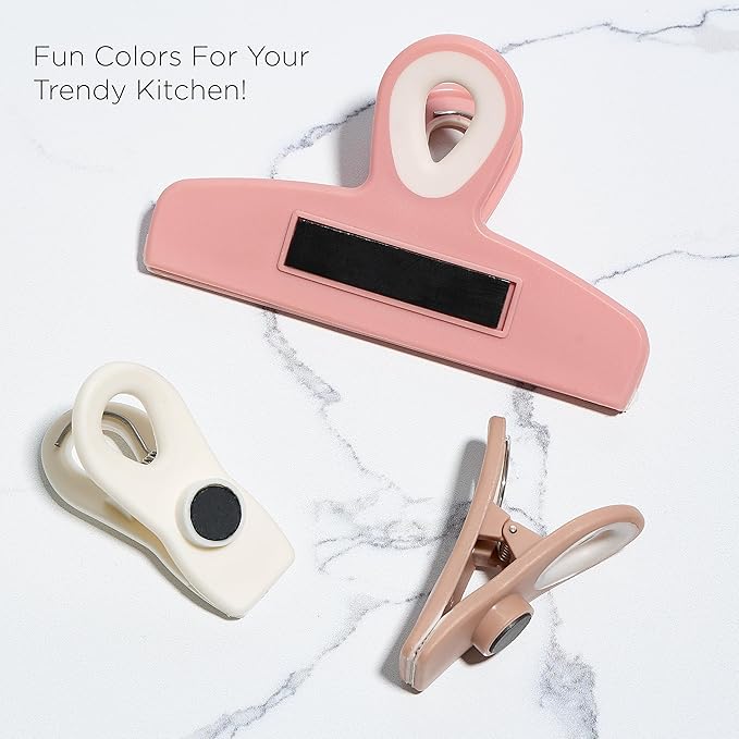 COOK WITH COLOR Bag Clips - Heavy Duty Chip Clip and Refrigerator Magnet Clips for Food Storage with Air Tight Seal Grip, Green and Pink, Pack of 8